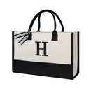 Bolsa Tote de Lona com Letras - Grande Capacidade