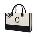 Bolsa Tote de Lona com Letras - Grande Capacidade