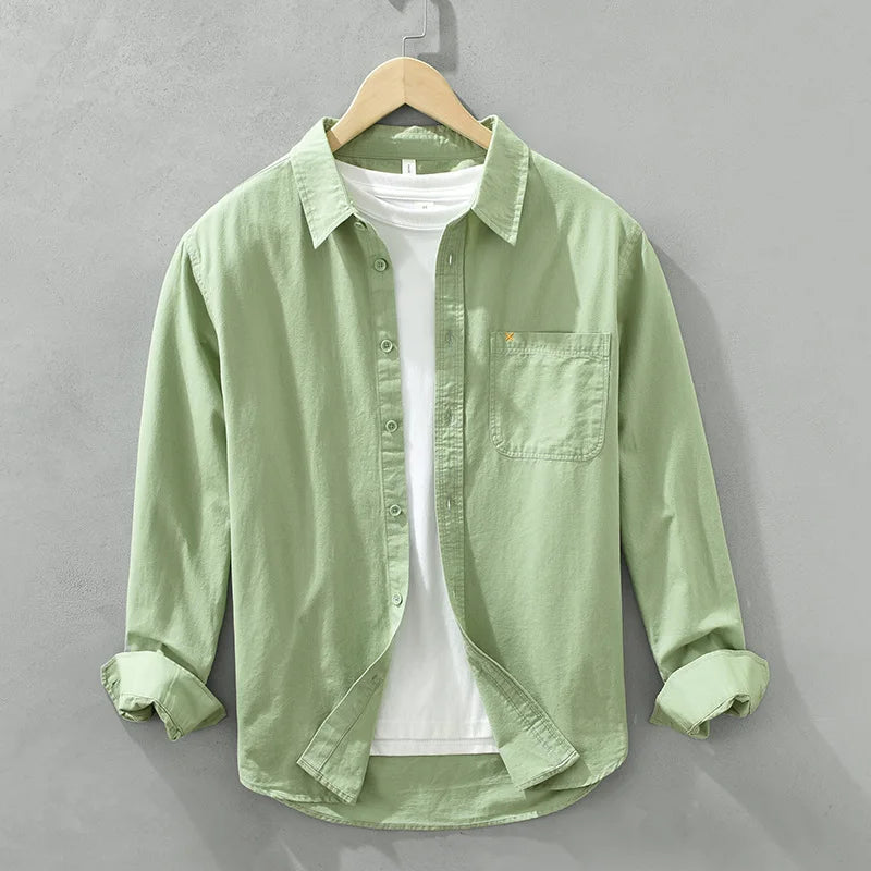 Camisa Masculina Casual de Algodão ELITEVESTA – Estilo Japonês, Leve e Atemporal