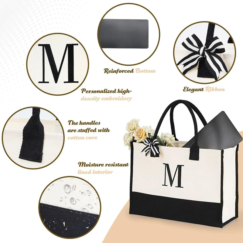 Bolsa Tote de Lona com Letras - Grande Capacidade