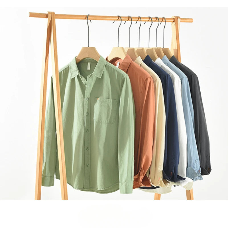 Camisa Masculina Casual de Algodão ELITEVESTA – Estilo Japonês, Leve e Atemporal