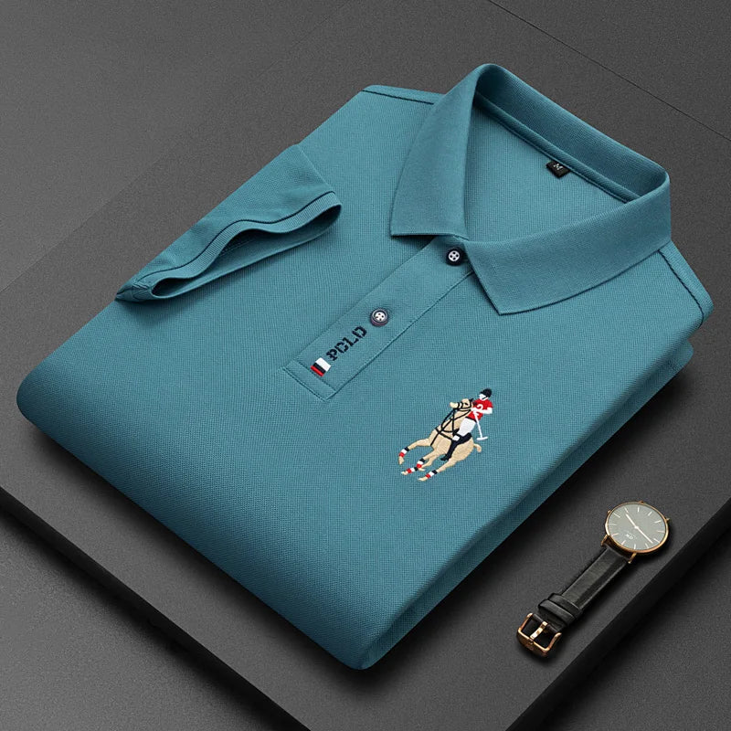 Camisa Polo Masculina Clássica 2023 – Estilo Casual com Bordado Premium | Respirável, Leve e Elegante para o Verão