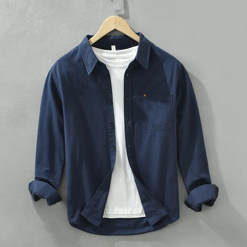 Camisa Masculina Casual de Algodão ELITEVESTA – Estilo Japonês, Leve e Atemporal