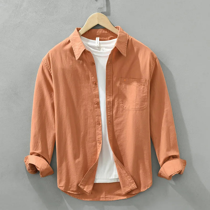 Camisa Masculina Casual de Algodão ELITEVESTA – Estilo Japonês, Leve e Atemporal