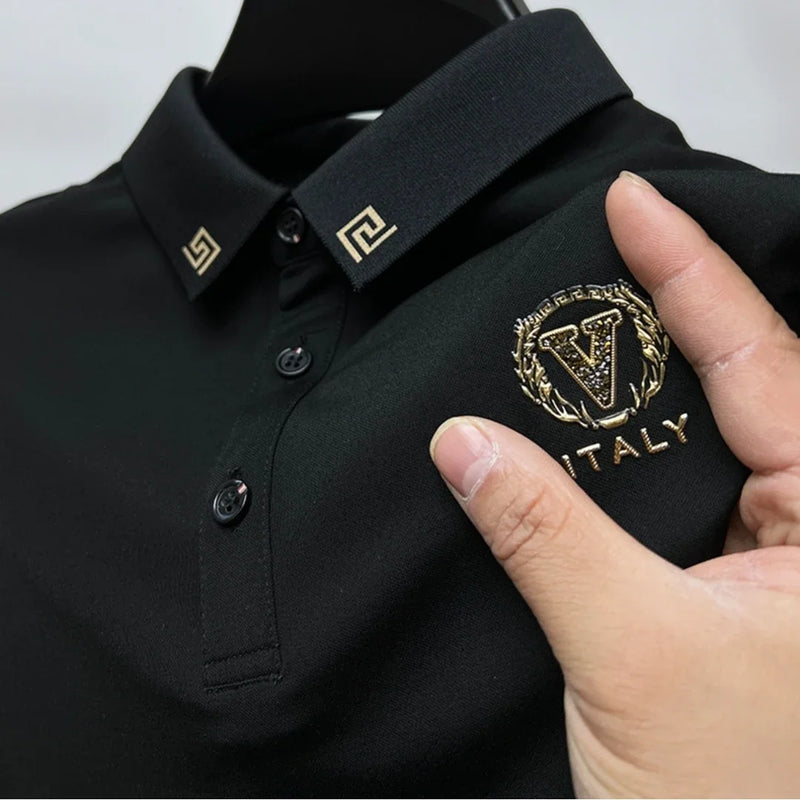 Polo Masculina Estampada Slim Fit – Ice Silk Premium com Toque de Design Exclusivo