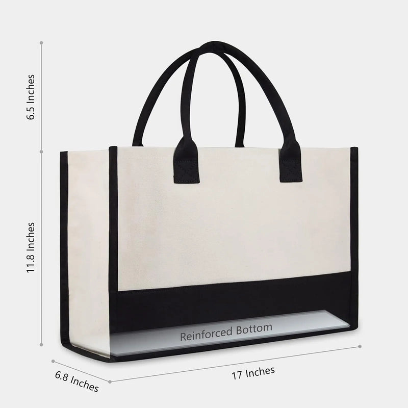 Bolsa Tote de Lona com Letras - Grande Capacidade