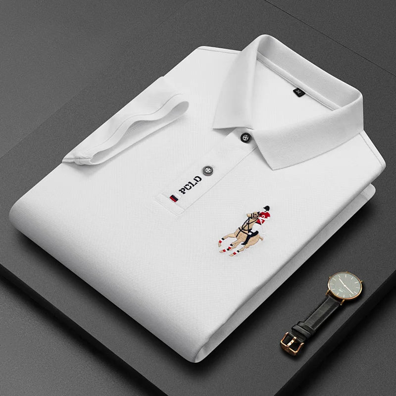 Camisa Polo Masculina Clássica 2023 – Estilo Casual com Bordado Premium | Respirável, Leve e Elegante para o Verão