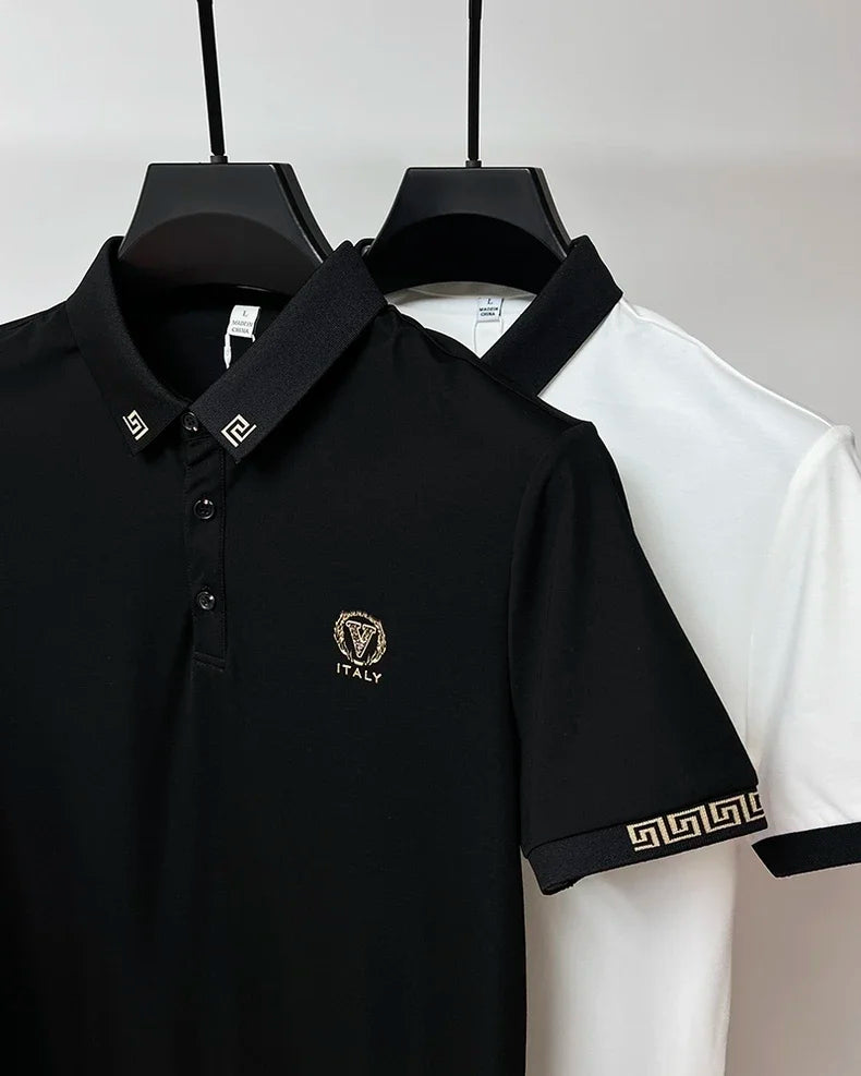 Polo Masculina Estampada Slim Fit – Ice Silk Premium com Toque de Design Exclusivo