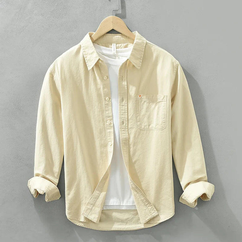 Camisa Masculina Casual de Algodão ELITEVESTA – Estilo Japonês, Leve e Atemporal