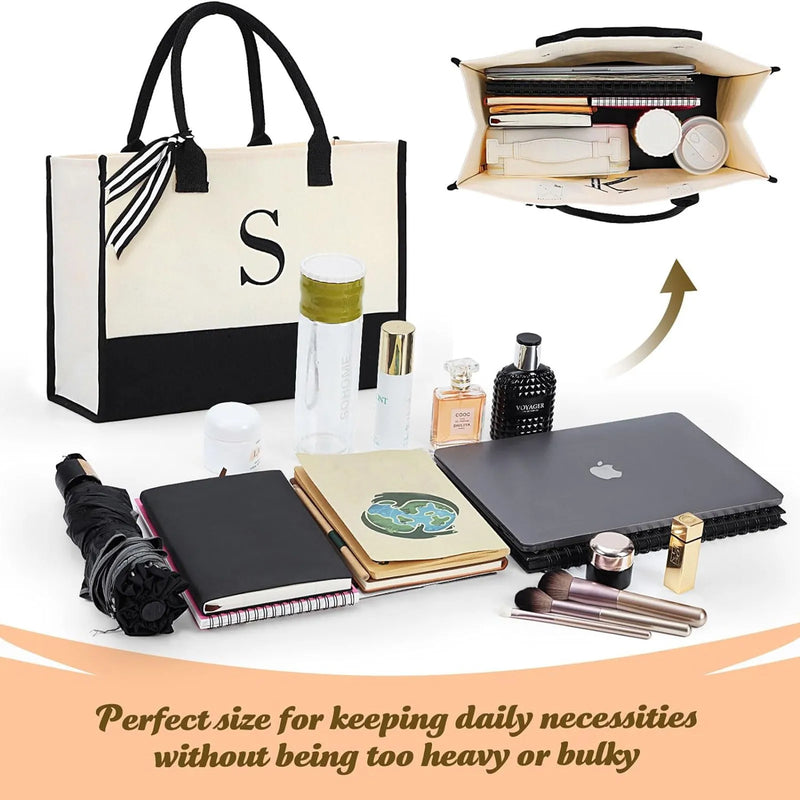 Bolsa Tote de Lona com Letras - Grande Capacidade
