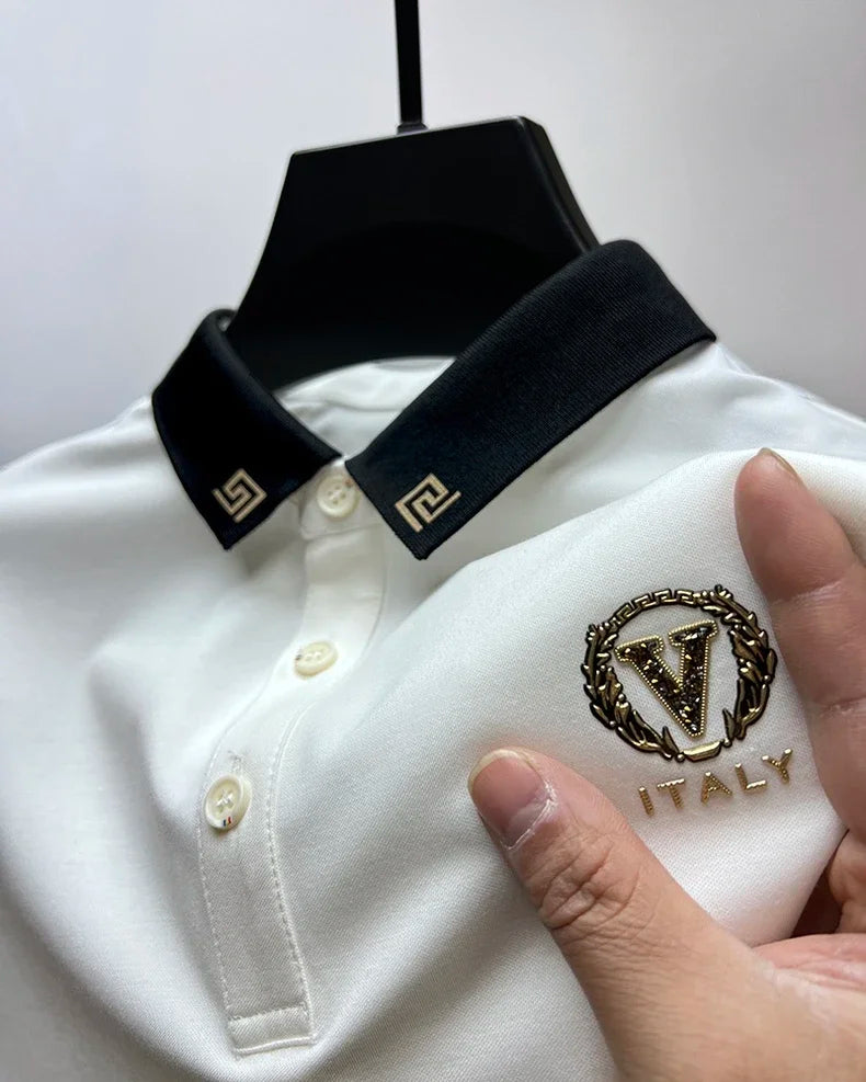 Polo Masculina Estampada Slim Fit – Ice Silk Premium com Toque de Design Exclusivo