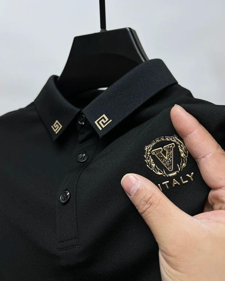 Polo Masculina Estampada Slim Fit – Ice Silk Premium com Toque de Design Exclusivo