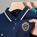 Polo Masculina Ice Silk Bordada | Manga Curta | Gola Lapela | Estilo Inglês | Tecido Leve e Respirável