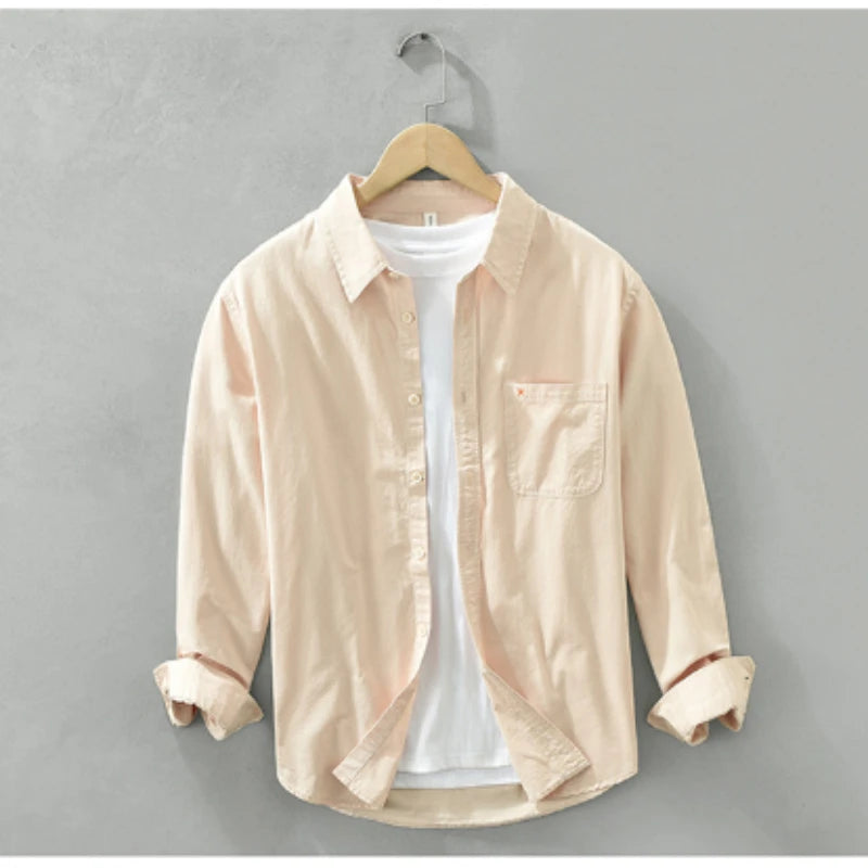 Camisa Masculina Casual de Algodão ELITEVESTA – Estilo Japonês, Leve e Atemporal