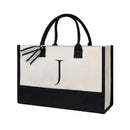 Bolsa Tote de Lona com Letras - Grande Capacidade