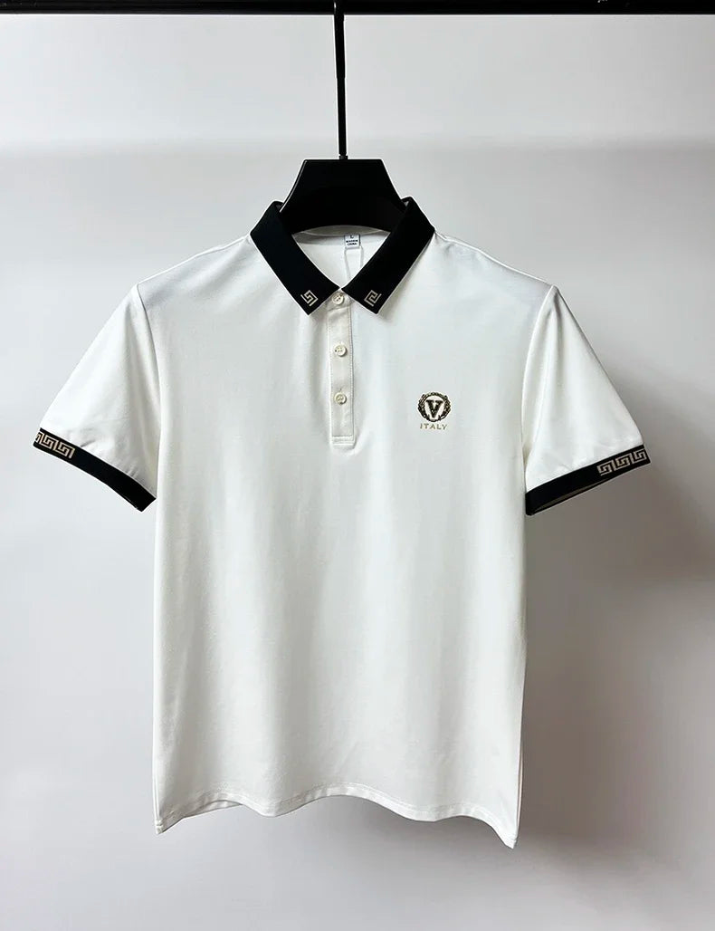 Polo Masculina Estampada Slim Fit – Ice Silk Premium com Toque de Design Exclusivo
